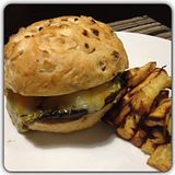 Portobello and Pesto Cheeseburger w/ Maple Sweet Potato Fries Portobello and Pesto Cheeseburgers w/ Maple Sweet Potato Fries