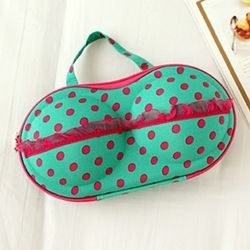 Bra Travel Bag Case - Green with Red Large Polka Dots-Bra Travel Bag Case - Green with Red Large Polka Dots