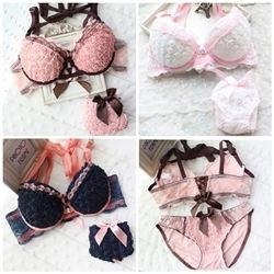 Demure Rose Texture Front Clasp Lace Bra Set (Pink, Blue, White - 70A, 70B, 75A, 75B, 80A, 80B)-Demure Rose Texture Front Clasp Lace Bra Set (Pink, Blue, White - 70A, 70B, 75A, 75B, 80A, 80B)