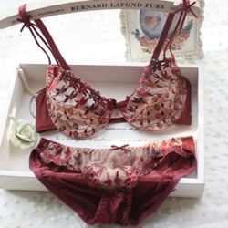 Translucent Lace Bra Set (Wine Red - 70A, 70B, 75A, 75B, 80A, 80B)-Translucent Lace Bra Set (Wine Red - 70A, 70B, 75A, 75B, 80A, 80B)