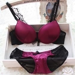 Heart Print Lace Up Front Halter Bra Set (Rose Red - 70A, 70B, 75A, 75B, 80A, 80B)-Heart Print Lace Up Front Halter Bra Set (Rose Red - 70A, 70B, 75A, 75B, 80A, 80B)
