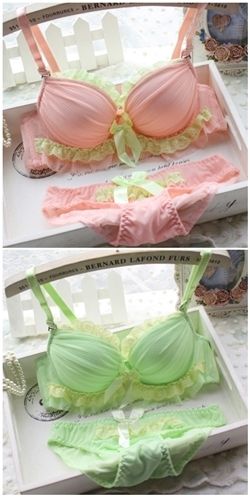 Demure Japanese Style Lace Bra Set (Green, Pink - 70A, 70B, 75A, 75B, 80A, 80B)-Demure Japanese Style Lace Bra Set (Green, Pink - 70A, 70B, 75A, 75B, 80A, 80B)