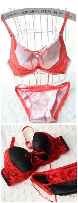 Devilish Sexy Lace Up Two Color Bra Set (Black/Red, Pink/Watermelon Red - 70A, 70B, 75A, 75B, 80A, 80B)-Devilish Sexy Lace Up Two Color Bra Set (Black/Red, Pink/Watermelon Red - 70A, 70B, 75A, 75B, 80A, 80B)