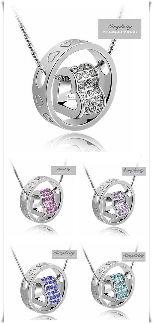 *Instock* Infinity Two Piece Crystal Studded Heart & Ring Love Pendant (Clear Crystal, Aquamarine Blue, Sapphire Blue, Rose Pink)-*Instock* Infinity Two Piece Crystal Studded Heart & Ring Love Pendant (Clear Crystal, Aquamarine Blue, Sapphire Blue, Rose Pink)