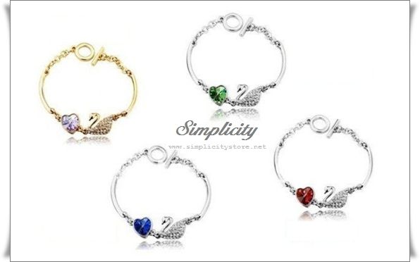 *Instock* Swan Queen & Heart Crystal Bracelet with Toggle Clasp (Crystal / Gold, Sapphire Blue / Silver, Garnet Red / Silver, Peridot Green / Silver)-*Instock* Swan Queen & Heart Crystal Bracelet with Toggle Clasp (Violet / Gold, Sapphire Blue / Silver, Garnet Red / Silver, Peridot Green / Silver)