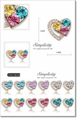 Circle of Love Heart Diamante Crystal Stud Earrings (Violet, Multi-color, Rose Pink, Zircon Blue, Aquamarine Blue, Crystal Clear)-Circle of Love Heart Diamante Crystal Stud Earrings (Violet, Multi-color, Rose Pink, Zircon Blue, Aquamarine Blue, Crystal Clear)