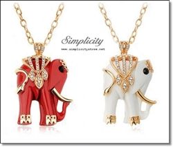 Cultural Lucky Elephant Crystal Studded Pendant (White, Red)-Cultural Lucky Elephant Crystal Studded Pendant (White, Red)