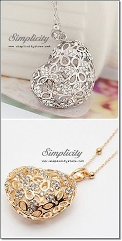 Korean Feminine Fancy Cut Out Crystal Heart Pendant (Gold, Silver)-Korean Feminine Fancy Cut Out Crystal Heart Pendant (Gold, Silver)