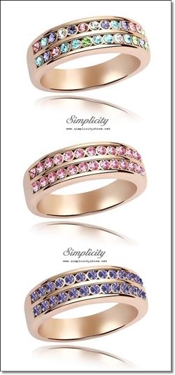 Sparkling Double Row Diamante Crystal Ring ( Multi-color, Aquamarine Blue, Sapphire Blue, Rose Pink, Crystal or Tanzanite Purple)-Sparkling Double Row Diamante Crystal Ring ( Multi-color, Aquamarine Blue, Sapphire Blue, Rose Pink, Crystal or Tanzanite Purple)
