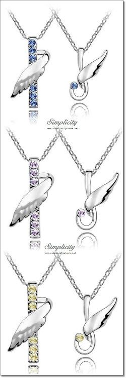 Flight of Angel "His & Her" Couple's Two Piece Pendant Set (Hyacinth Red, Peridot Green, Violet, Jonquil Yellow, Crystal, Sapphire Blue, Aquamarine Blue)-Flight of Angel His & Her Couple's Two Piece Pendant Set (Hyacinth Red, Peridot Green, Violet, Jonquil Yellow, Crystal, Sapphire Blue, Aquamarine Blue)