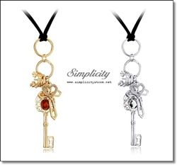 Vintage Key Cross Crown Charm Crystal Pendant (Crystal / Silver, Smoked Topaz / Gold)-Vintage Key Cross Crown Charm Crystal Pendant (Crystal / Silver, Smoked Topaz / Gold)