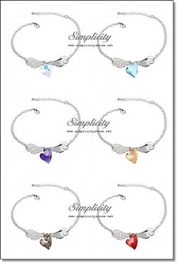 SWEET CUPID Angel Wing & Heart Crystal Bracelet (Crystal, Siam Red, Aquamarine Blue,Silver Shade, Golden Shadow, Purple Velvet)-SWEET CUPID Angel Wing & Heart Crystal Bracelet (Crystal, Siam Red, Aquamarine Blue,Silver Shade, Golden Shadow, Purple Velvet)